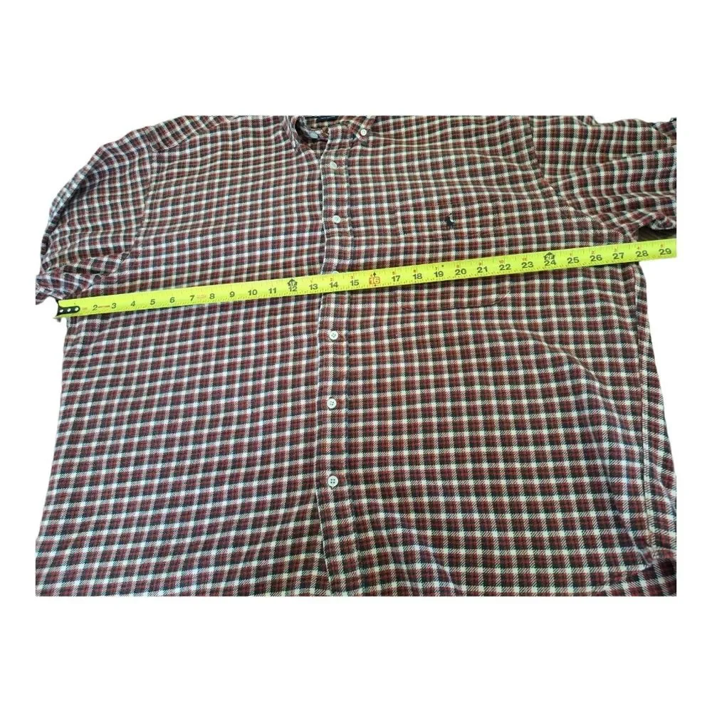 Ralph Lauren Sportsman Button Down Flannel Shirt Men's XL Red Black Cotton EUC
